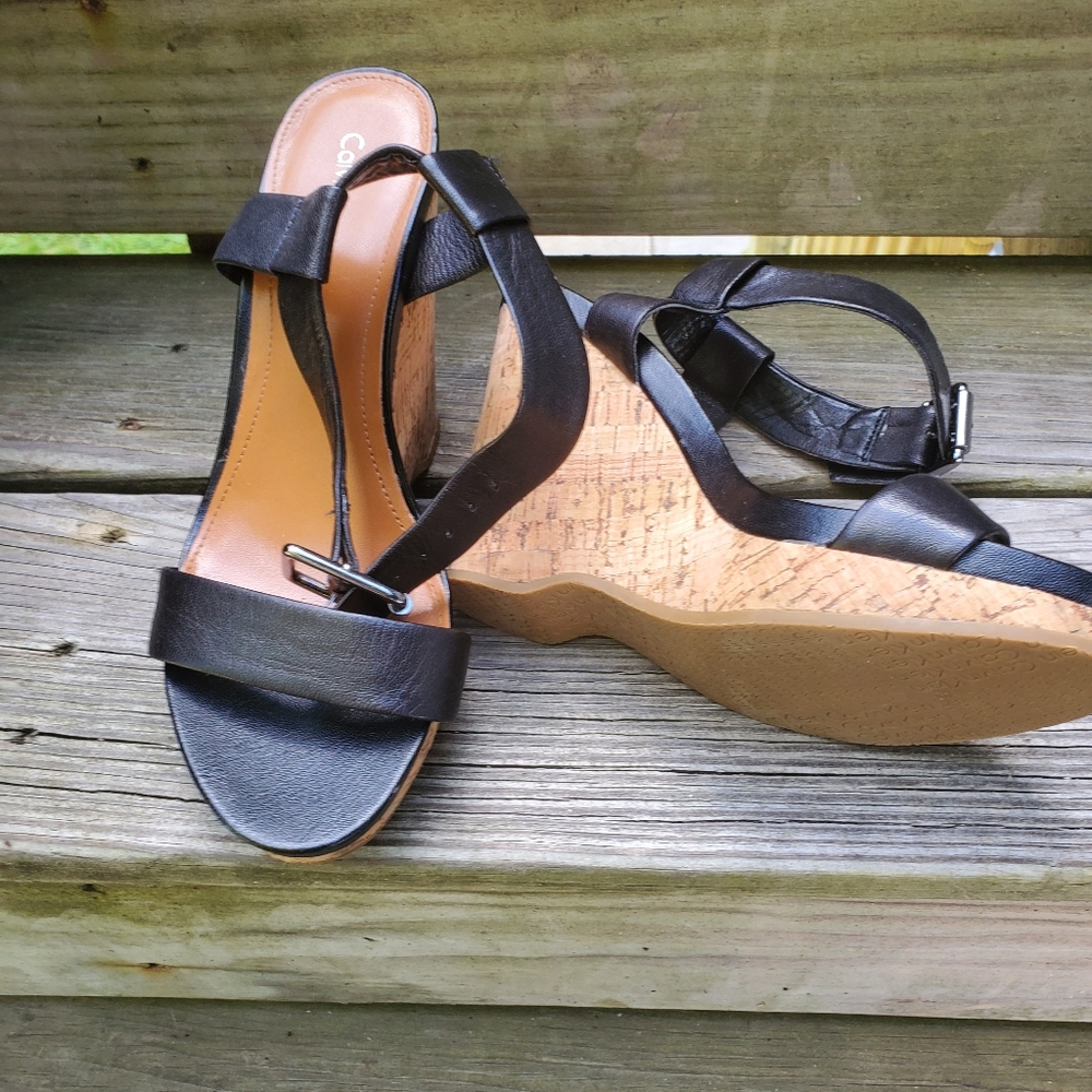 Calvin Klein Black Wedged Strapped Shoes